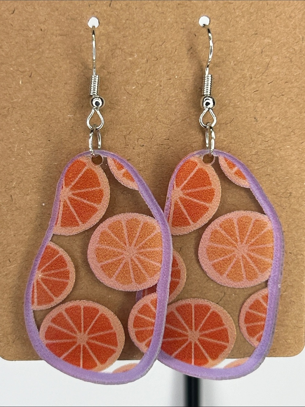 Playful Orange Slice Dangle Earrings with Lavender Trim Fashion Jewelry